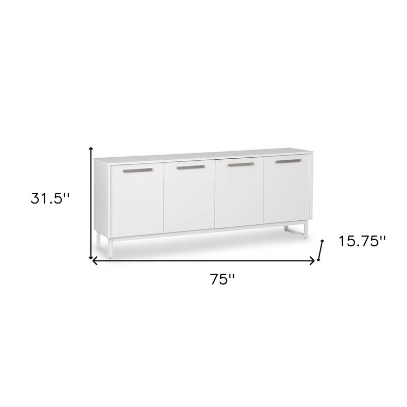 HomeRoots 75" White Wood Console Accent Cabinet With Four Doors