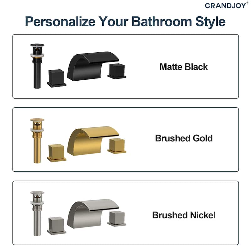 GRANDJOY Low Arc Waterfall Widespread Bathroom Sink Faucet
