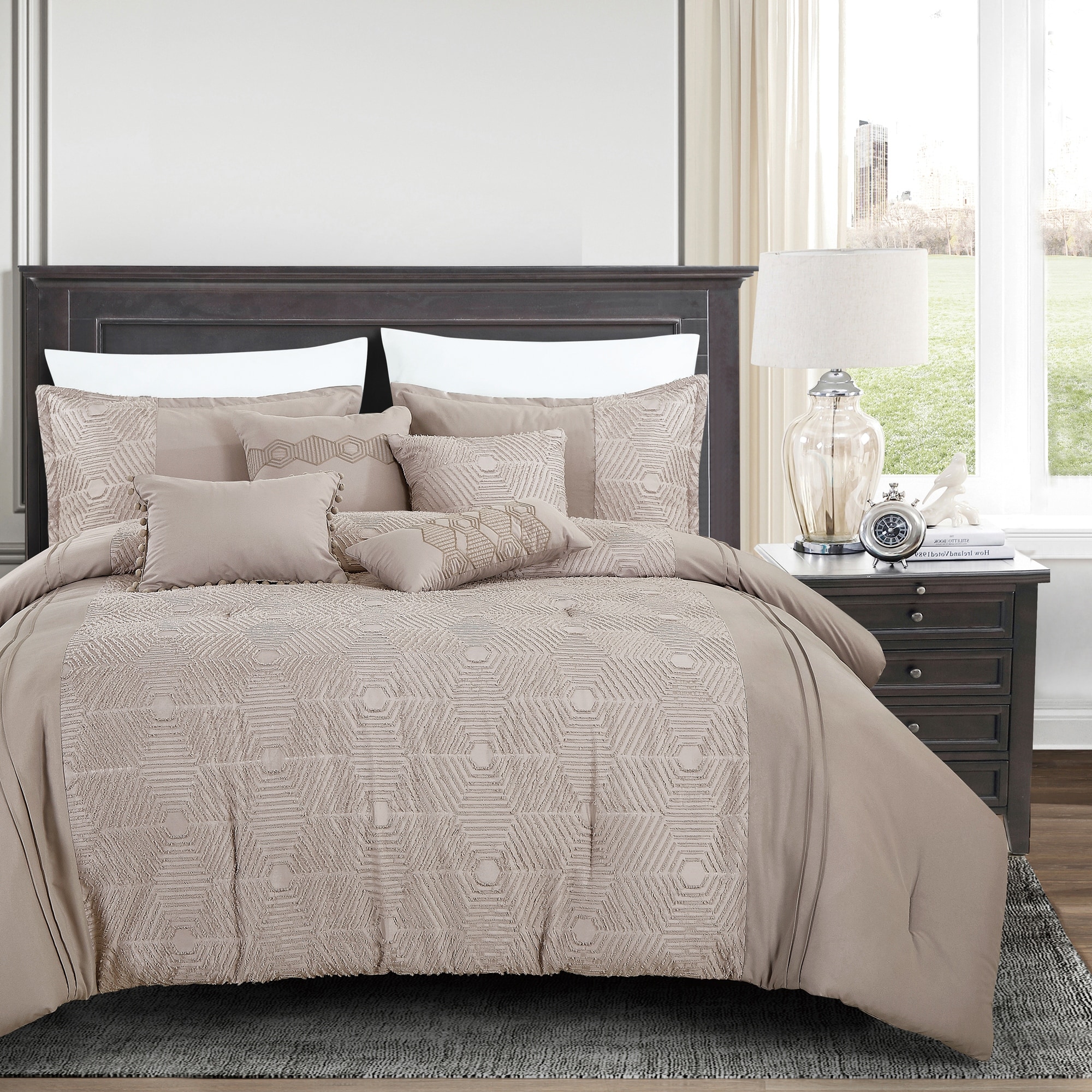 Shatex 7 Piece King Luxury Microfiber Dark Gray Oversized Bedroom Comforter Sets