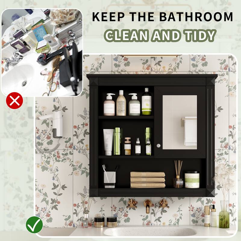 32'' Bathroom Wall Cabinet with Mirror, Wall Mounted Medicine Cabinet with 4 Shelves, Adjustable Shelves