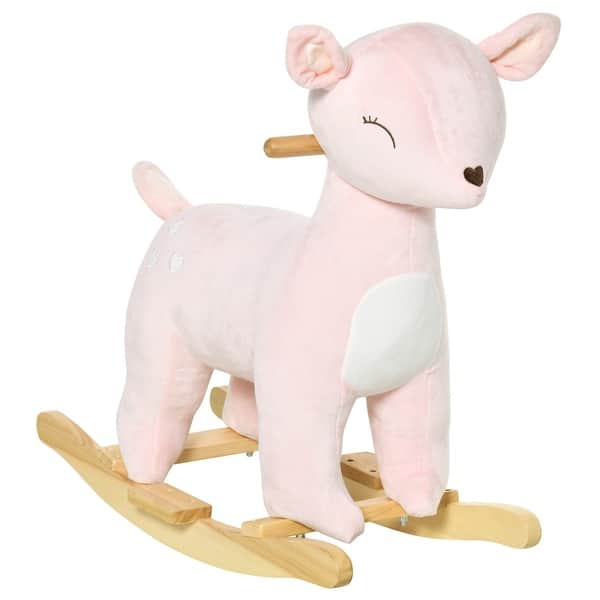 slide 2 of 10, Deer Design Kids Rocking Horse with Realistic Sound Effects, Plush Body, and Pedals for Balance and Comfort Pink