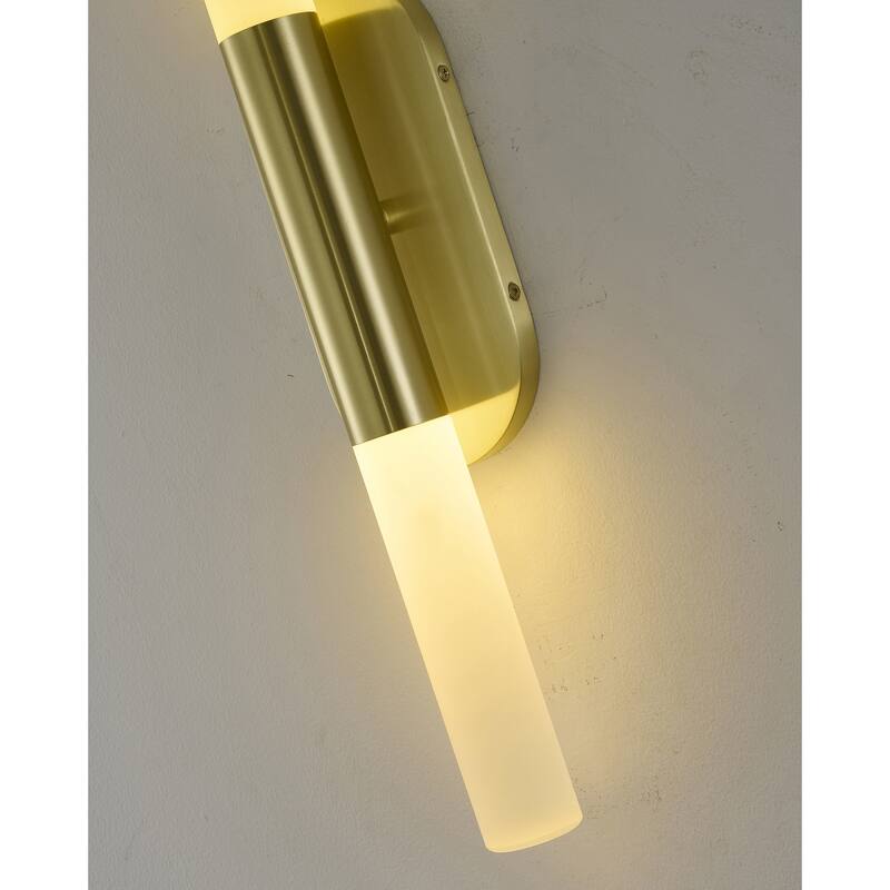2-Light Satin Brass Wall Sconce Lighting With White Frosted Acrylic Shades
