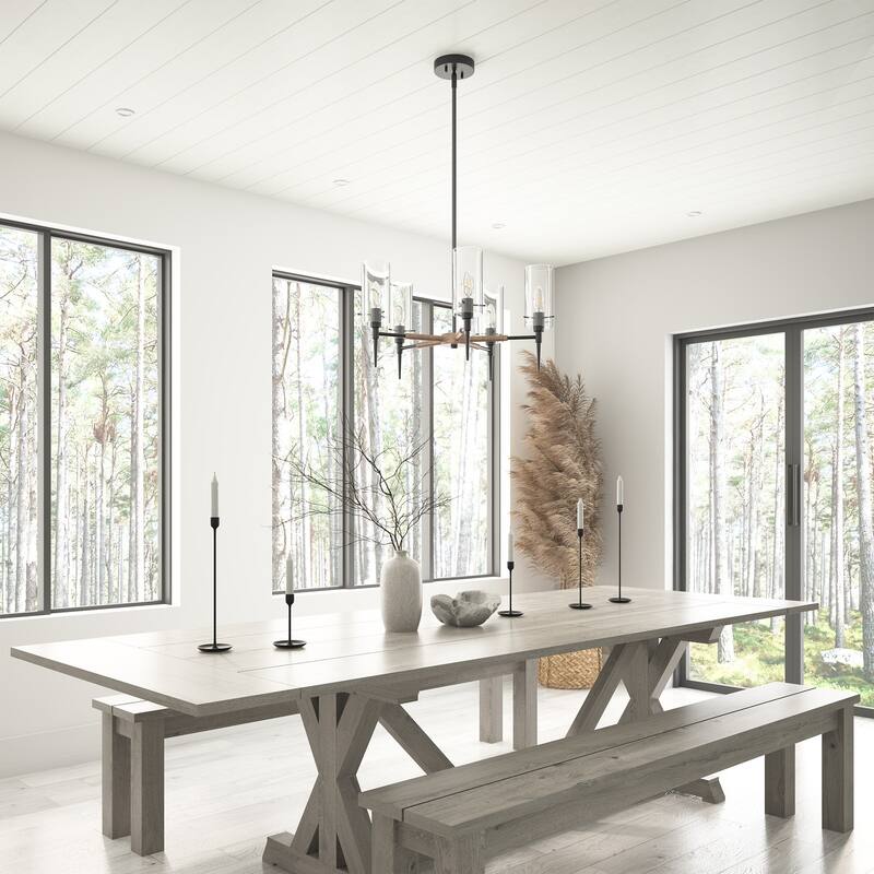 Farmhouse Rustic 5-Light Over Table Chandelier with Clear Glass Shades
