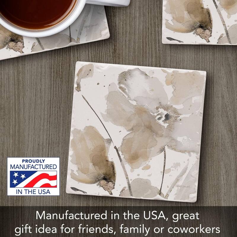 Absorbent Stone Tumbled Tile Coasters, Abstract Floral II, Set of 4
