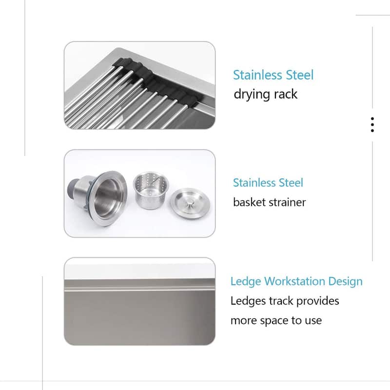 Undermount Workstation Ledge Deep Single Bowl Kitchen Sink