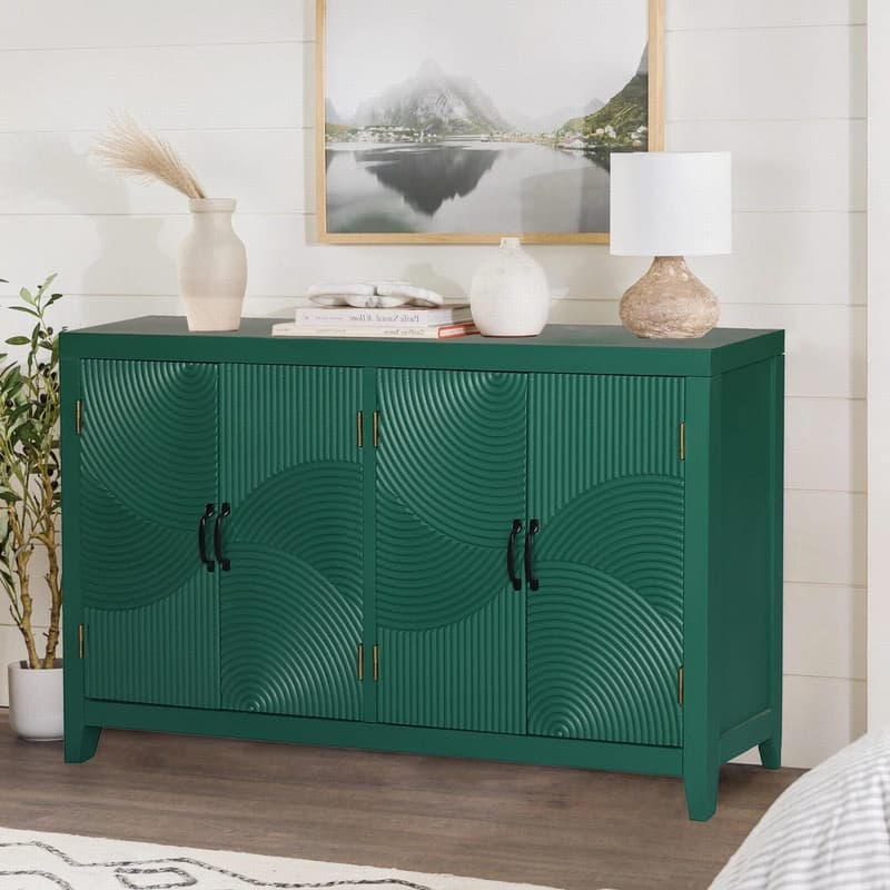 Mid Century Modern 4-Door Wood Buffet and Media Console Cabinet