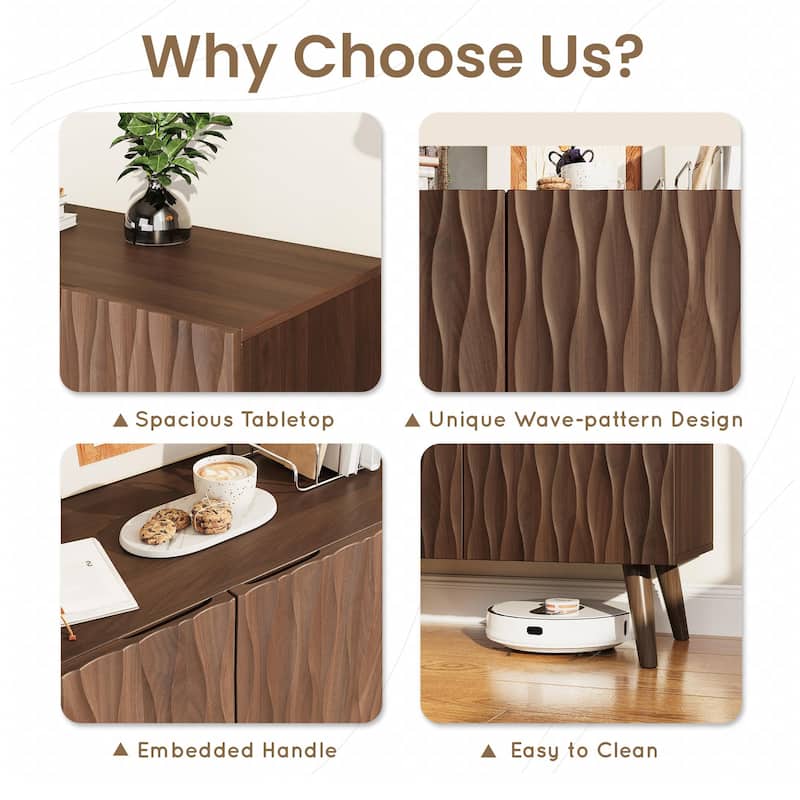 EROMMY Accent Storage Cabinet with Adjustable Shelves, Two-Door Wavy Door Sideboard for Dining Room or Entryway