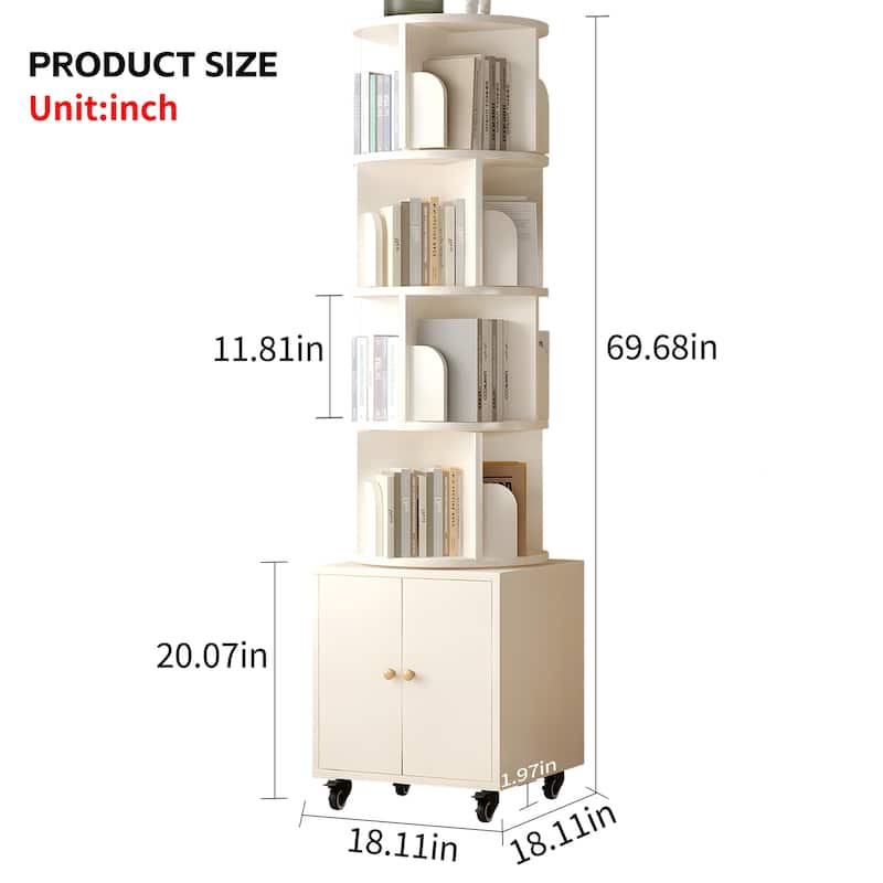 Anmytek 360 Rotating Corner Bookshelf with Wheels Space Saving Storage for Small Rooms