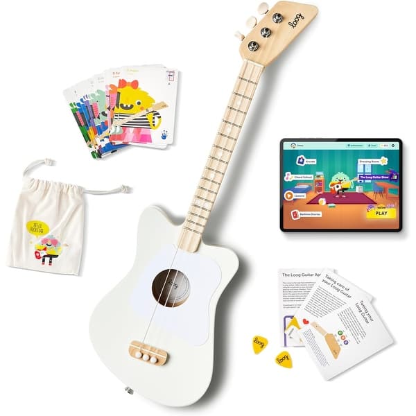slide 2 of 5, Loog Mini Acoustic kids Guitar for Beginners 3-strings Ages 3 & Up Learning app and lessons included, White