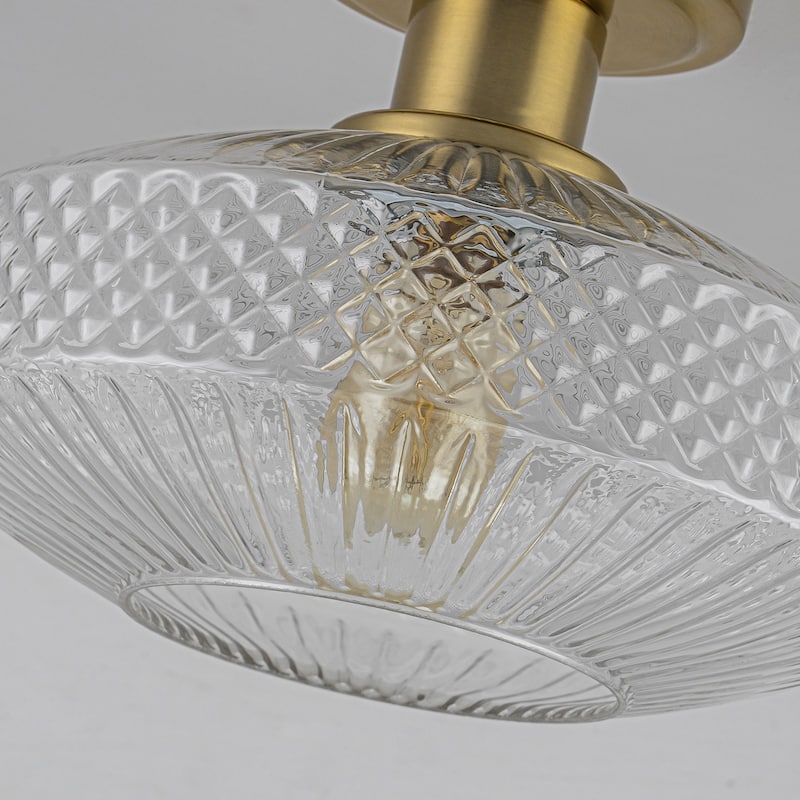 10'' Mid-Century Textured Glass Semi Flush Mount