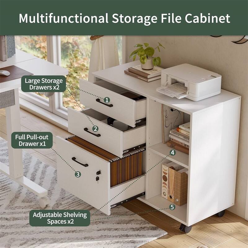 3-Drawer Mobile File Cabinet - 14.2"D x 31.5"W x 25.4"H