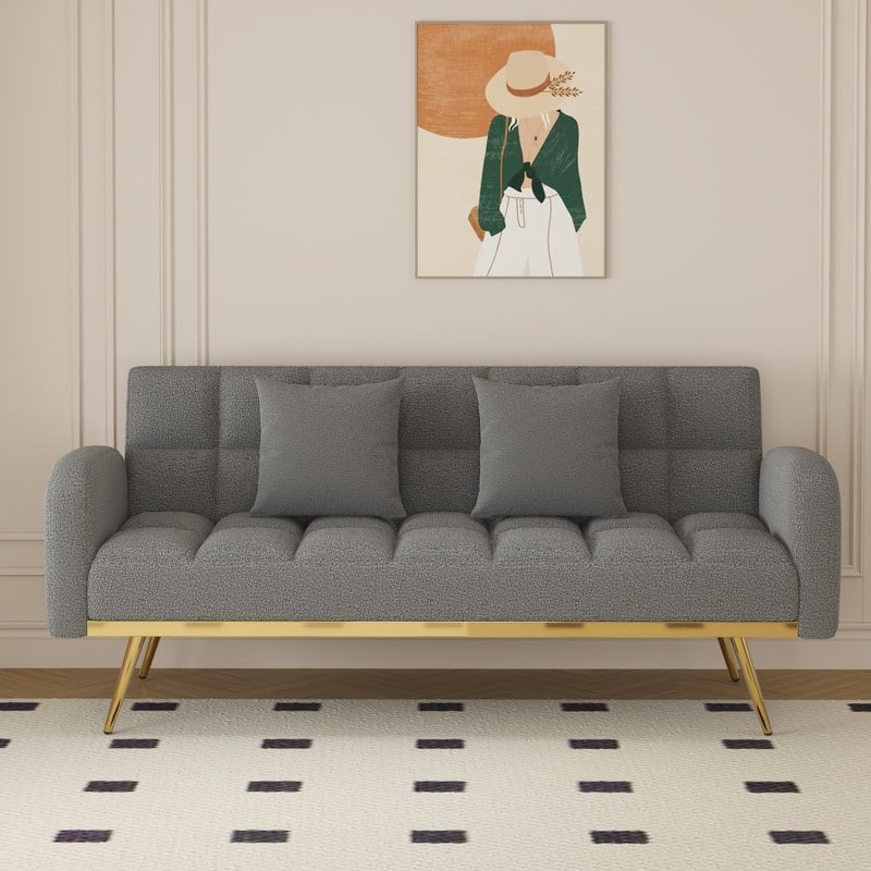 68.5-inch teddy velvet sofa bed with throw pillows