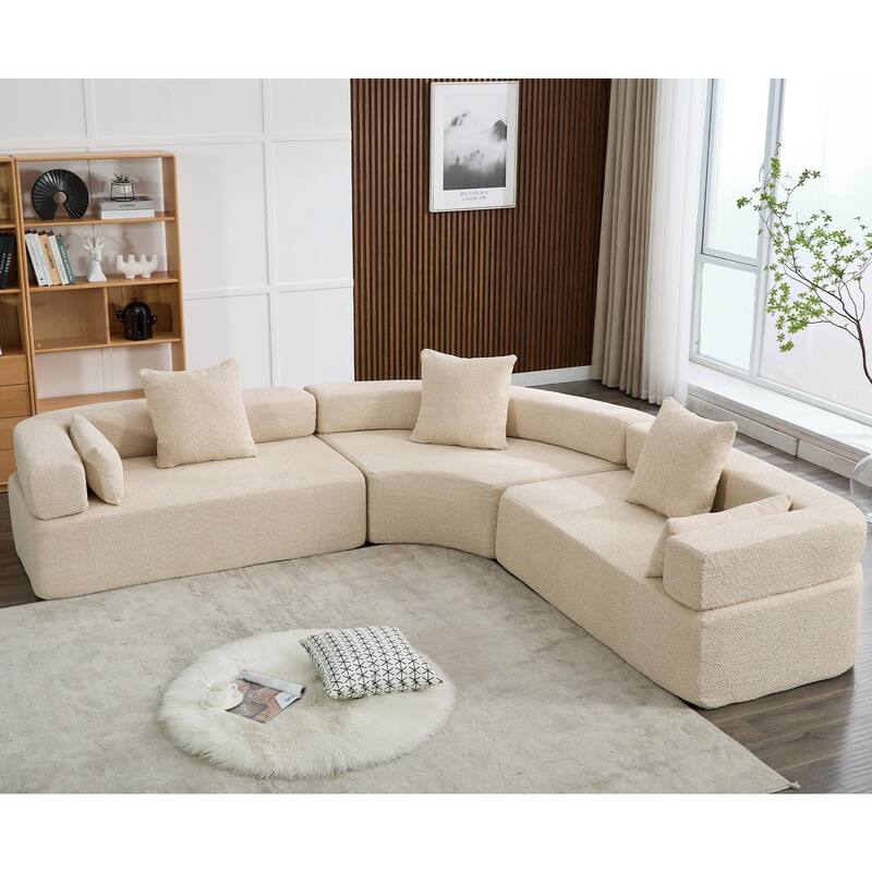 3-Piece Curved Sofa, Oversized Boucle Couch, Flexible for Living Room