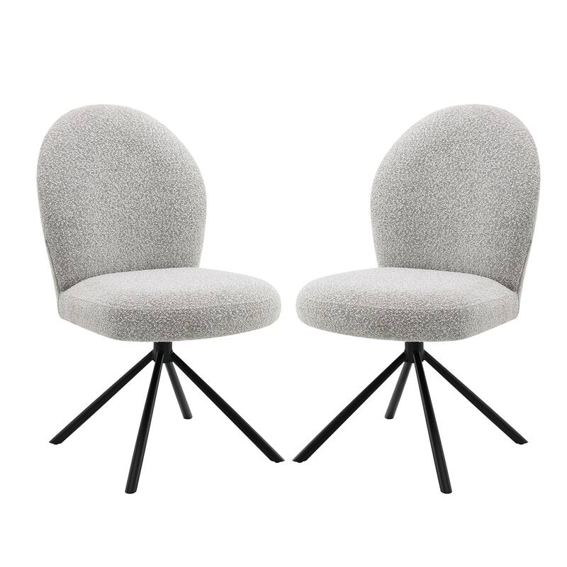 Set of 2 Boucle Upholstered Dining Chairs with Swivel in Gray and Black - Gray/Black - Set of 2