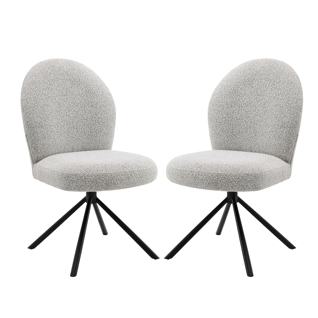 Set of 2 Boucle Upholstered Dining Chairs with Swivel in Gray and Black