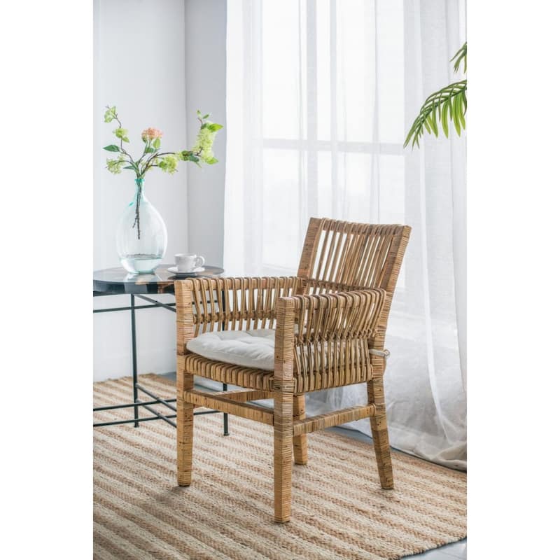Rattan Wrapped Chair with Cushion - 33" - Brown