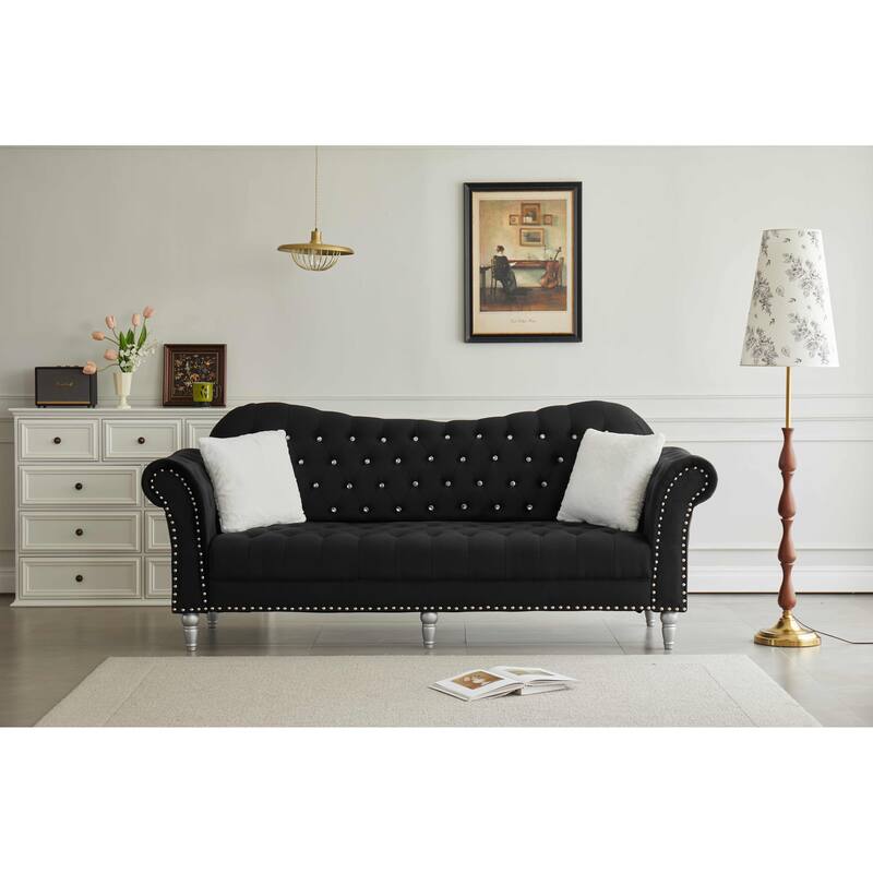 Velvet Rolled Arm Chesterfield Sofa
