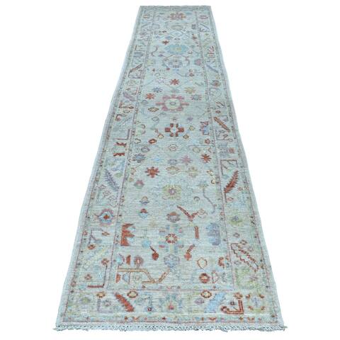 Shahbanu Rugs Gray Oushak With Velvety Wool Runner Hand Knotted Oriental Rug (2'10" x 13'6") - 2'10" x 13'6"