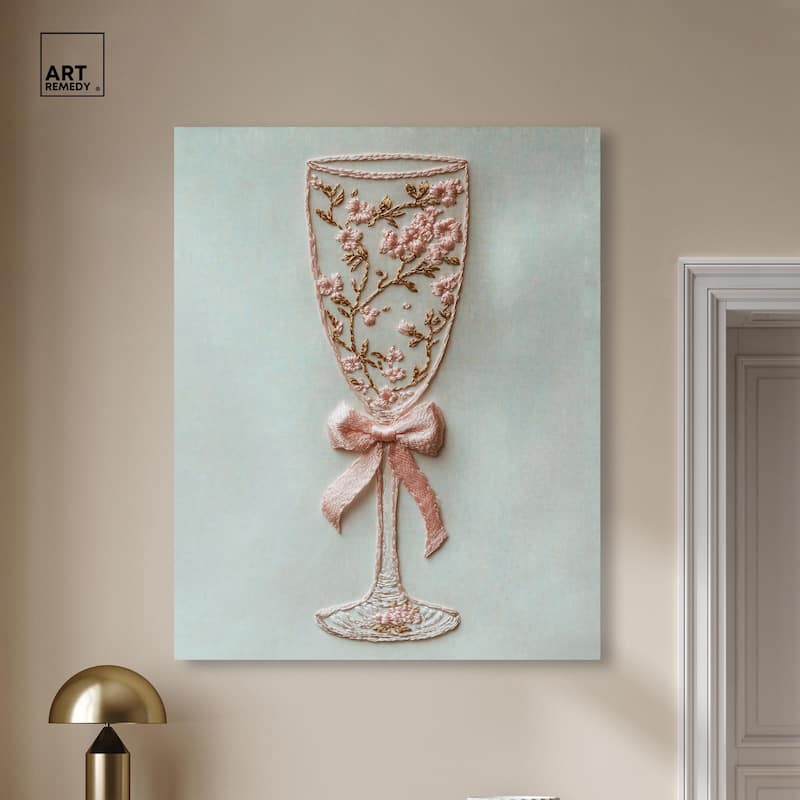 Champagne Glass Bow Canvas by Art Remedy, Gallery Wrapped