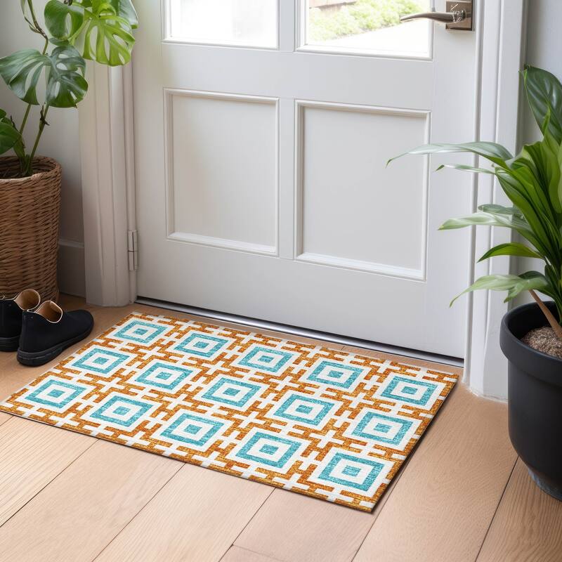 Premium Washable Super Soft Modern Mosaic Mayfield Rug - Orange - 1' 8" x 2' 6" - Rectangle