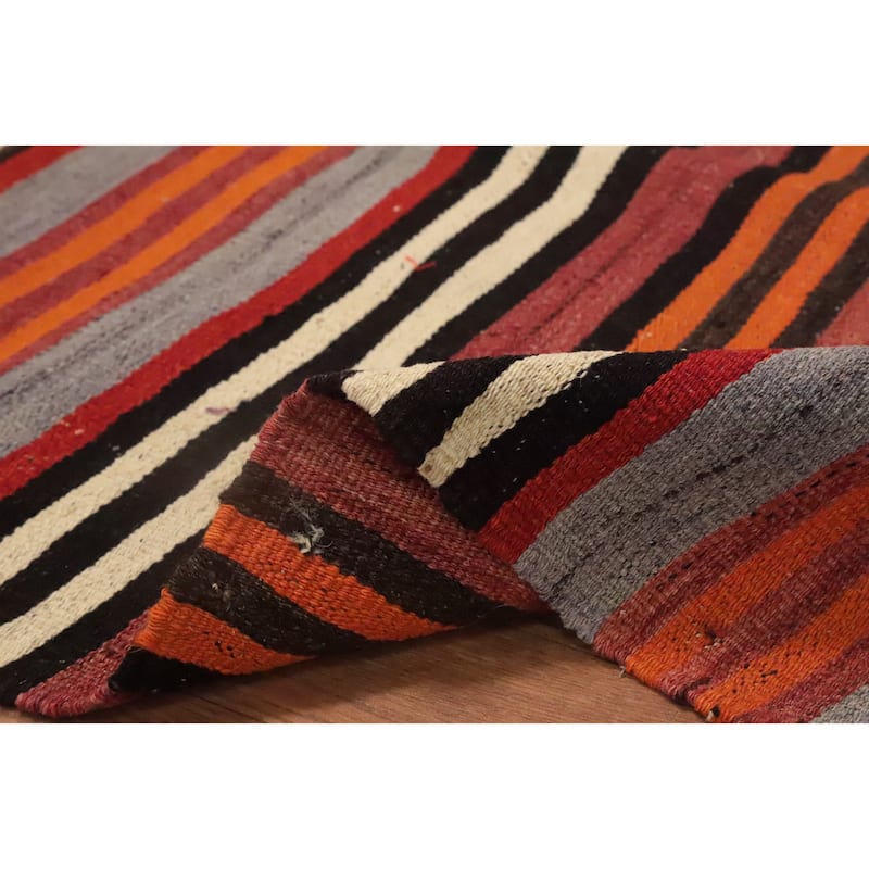 Hand Woven Oriental 100% Wool Carpet Southwestern Geometric Multi-Colored Kilim Area Rug - 10' 7'' X 4' 7''