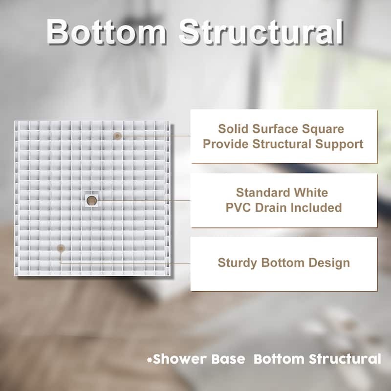 Elegant Square Shower Base Center Drain Anti-slip Single Threshold Shower Pan in White 36" L x 36" W x 4" H with Cover
