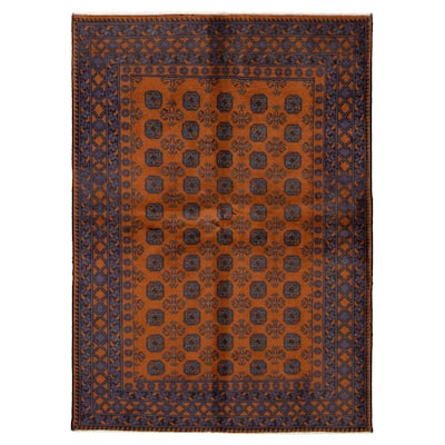 ECARPETGALLERY Hand-knotted Uzbek Kargahi Burnt Orange Wool Rug - 5'5 x 7'8