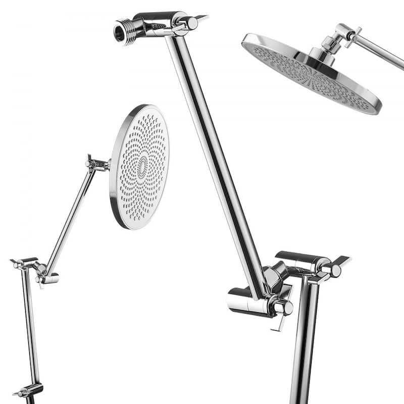 Silver Stainless Steel Adjustable 16-Inch Shower Head Arm Extension with Rotating Nut - 16 x 1.5 x 1.7 in