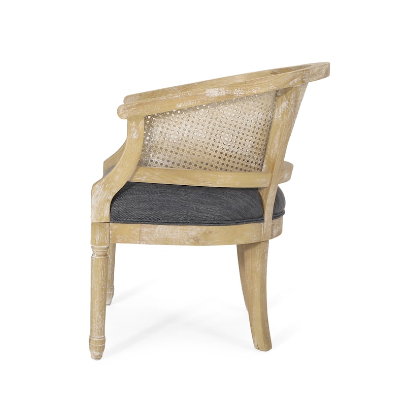 Roomfitters Natural Rattan Barrel Accent Chair, Cane Woven Backrest with Upholstered Seat