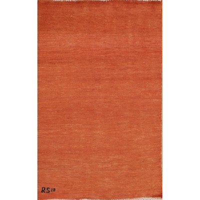 Gabbeh Oriental Foyer Rug Orange Handmade Wool Carpet - 2'7"x 4'1"