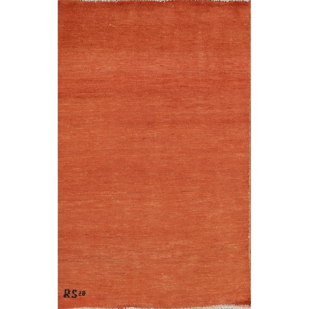 Gabbeh Oriental Foyer Rug Orange Handmade Wool Carpet - 2'7"x 4'1"