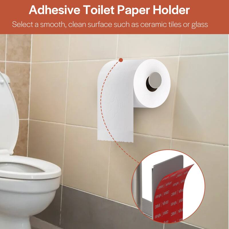 Self-Adhesive Stainless Steel Single Post Wall Mounted Toilet Paper Roll Holder, Brushed Nickel - Brushed Nickel - N/A