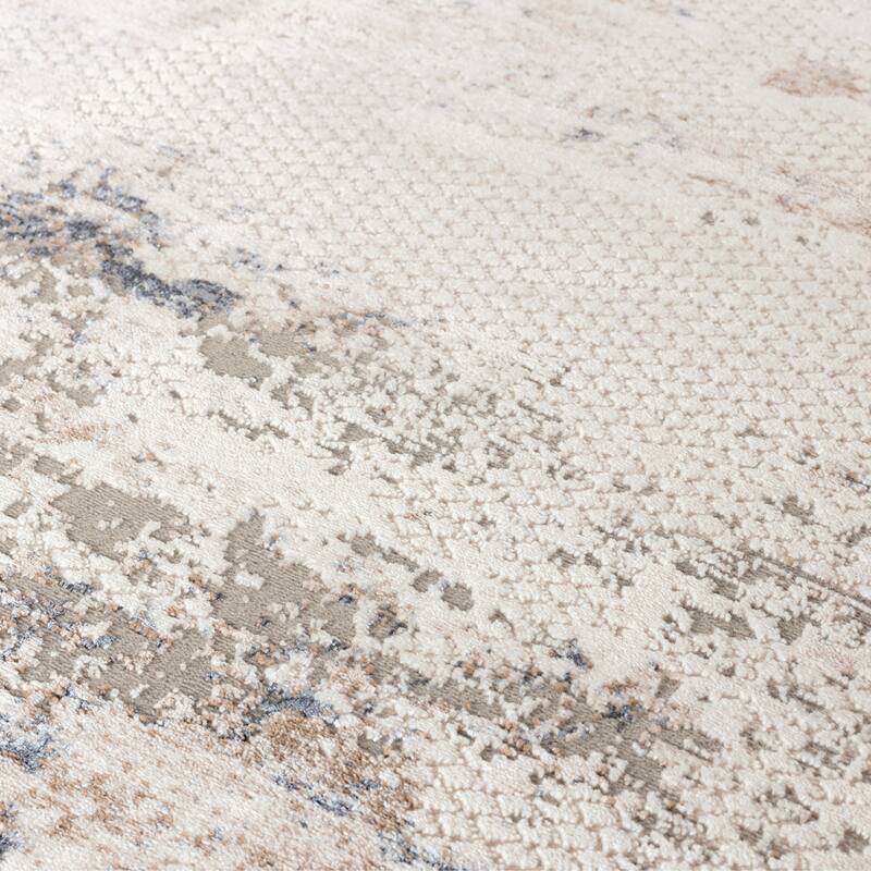 Omari Collection Cream Abstract Traditional Area Rug