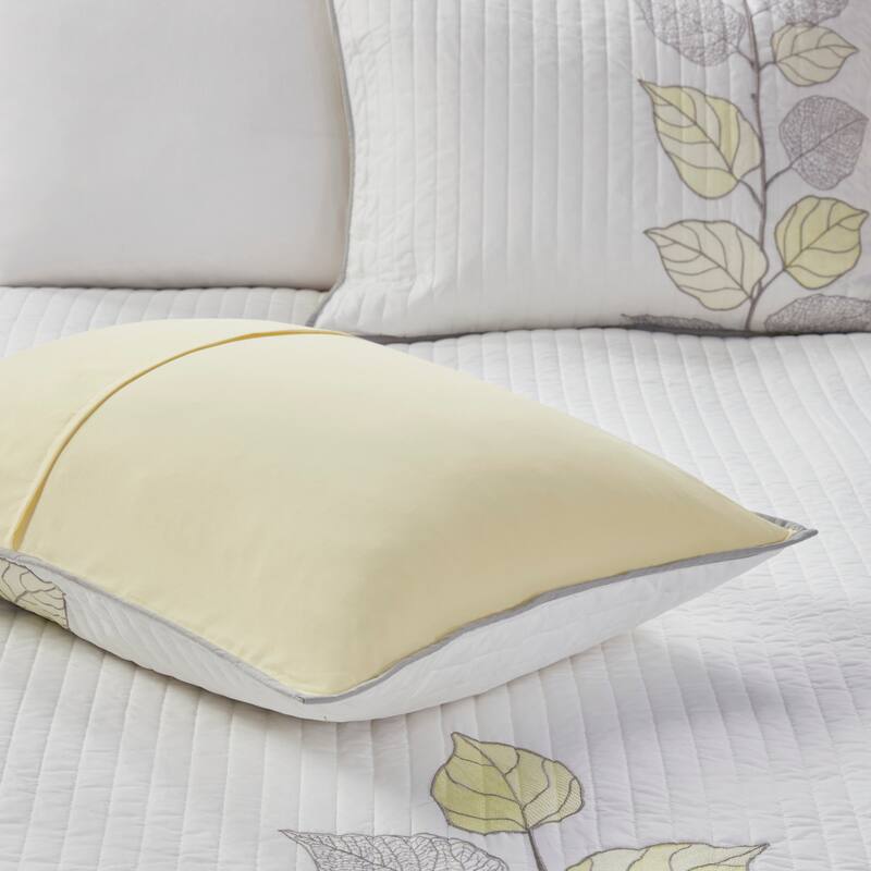 GDF Studio - Leaf Embroidered Reversible Quilt Set with Decorative Pillows