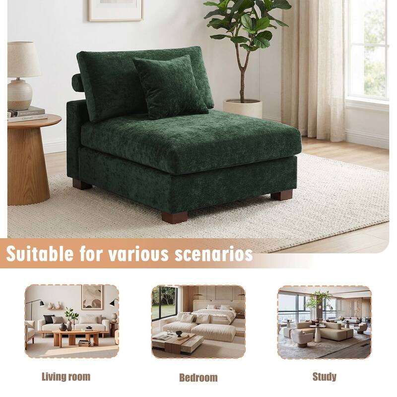 Chenille Upholstered Armless Accent Chair With Plush Cushion