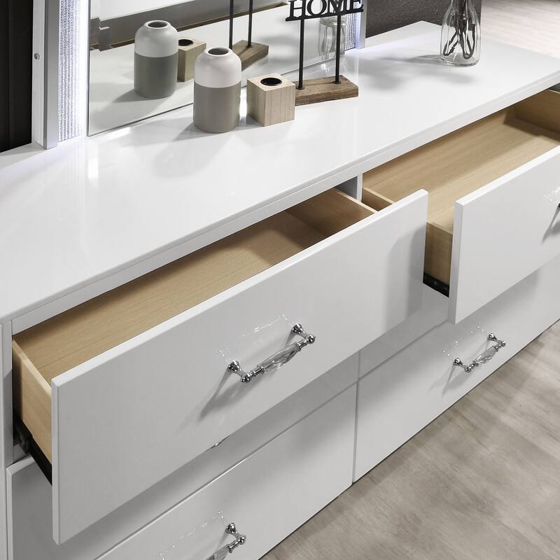 Furniture of America Roon Modern 2-Piece White 6-Drawer Dresser and Mirror Set with LED Light