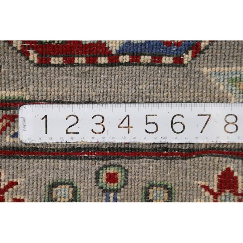 Hand Knotted Oriental 100% Wool Carpet Traditional Geometric Greys & Charcoal Kazak Runner Rug - 13' 3'' X 2' 8''