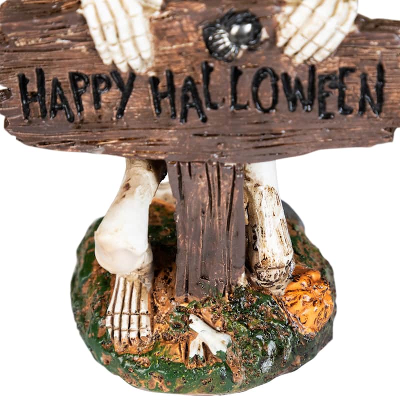 Jack-O-Lantern Skeleton in Witch's Hat and Happy Halloween Sign - 9.5"