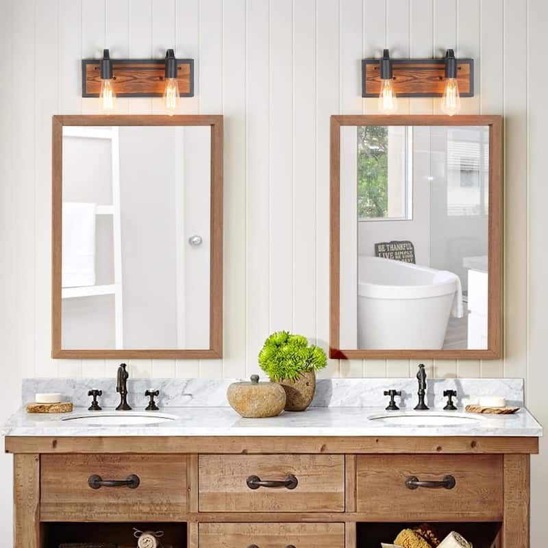 Carbon Loft Astrid 2-light Rustic Wall Lighting Wall Lamps Wood Wall Sconces - W14"* H 5.9"* E 4.3"