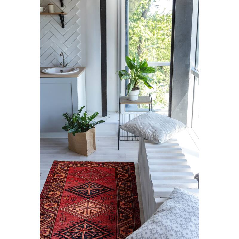 ECARPETGALLERY Hand-knotted Melis Vintage Red Wool Rug - 3'11 x 14'1