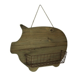 Shop Rustic Wood Farmhouse Pig And Metal Wire Wall Basket