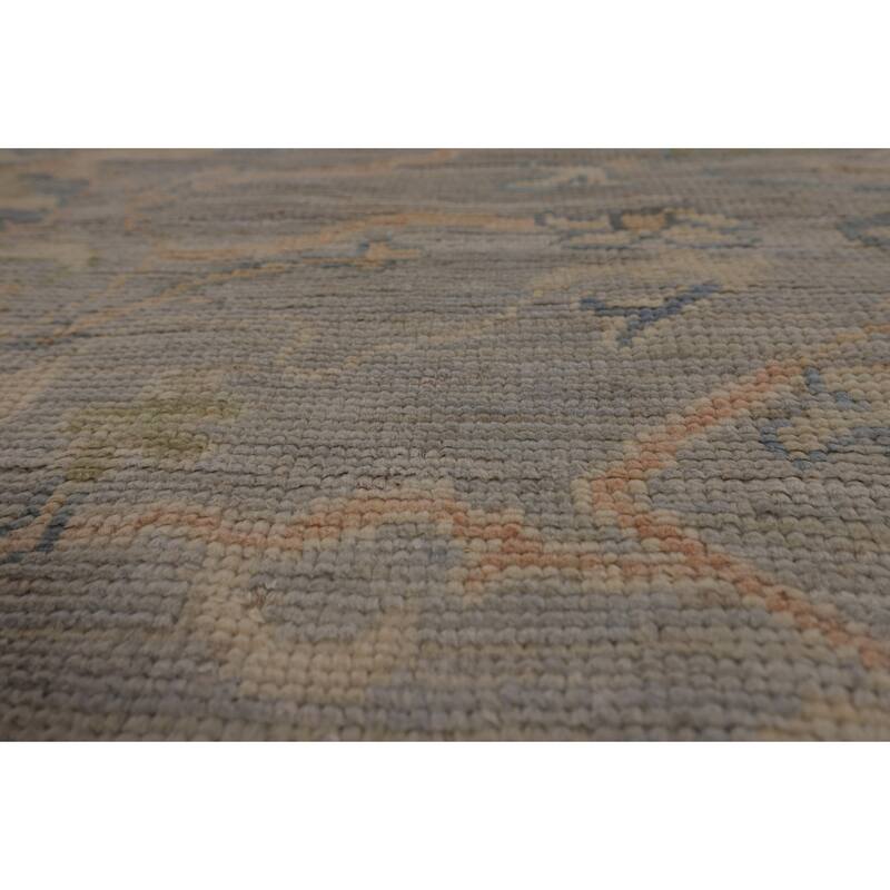 Vegetable Dye Oushak Turkish Area Rug Hand-Knotted Grey Wool Carpet - 9'5"x 12'1"