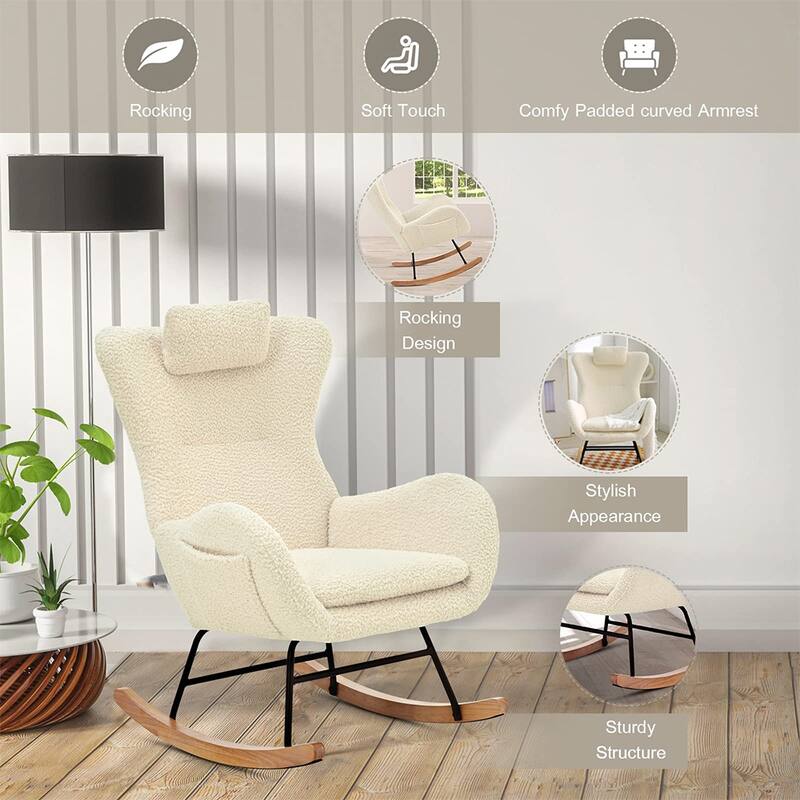 Teddy Upholstered Rocking Chair with Padded Seat, Backrest & Armrests - 26.38 "W* 34.25"D *36.22 "H