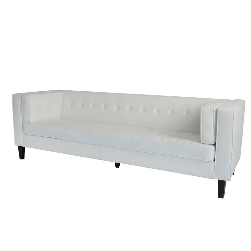 Ivory Velvet Button Tufted 3-seater Sofa with Hardwood Frame