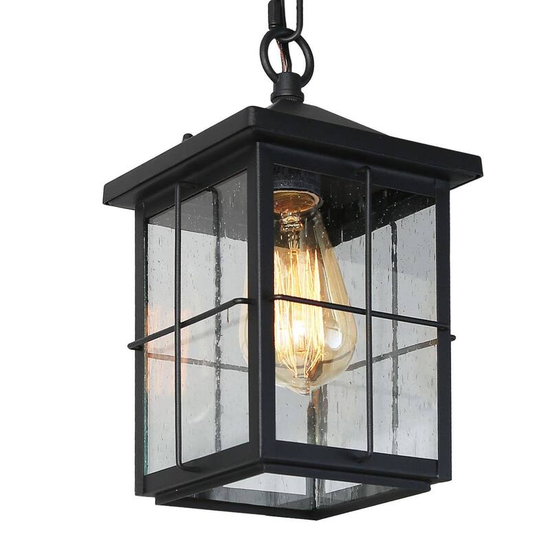 Bern Modern Farmhouse 1-Light Black Outdoor Pendant Light Patio Lantern - L 6" x W 6" x H 11.5"