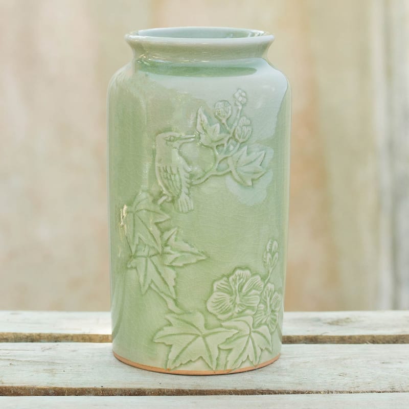 Novica Handmade Natural Glory Celadon Ceramic Vase