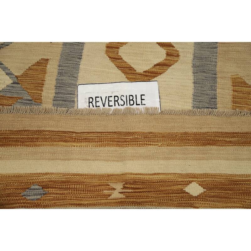 Hand Woven Oriental 100% Wool Carpet Southwestern Tribal Beige & Ivories Kilim Area Rug - 9' 1'' X 5' 11''