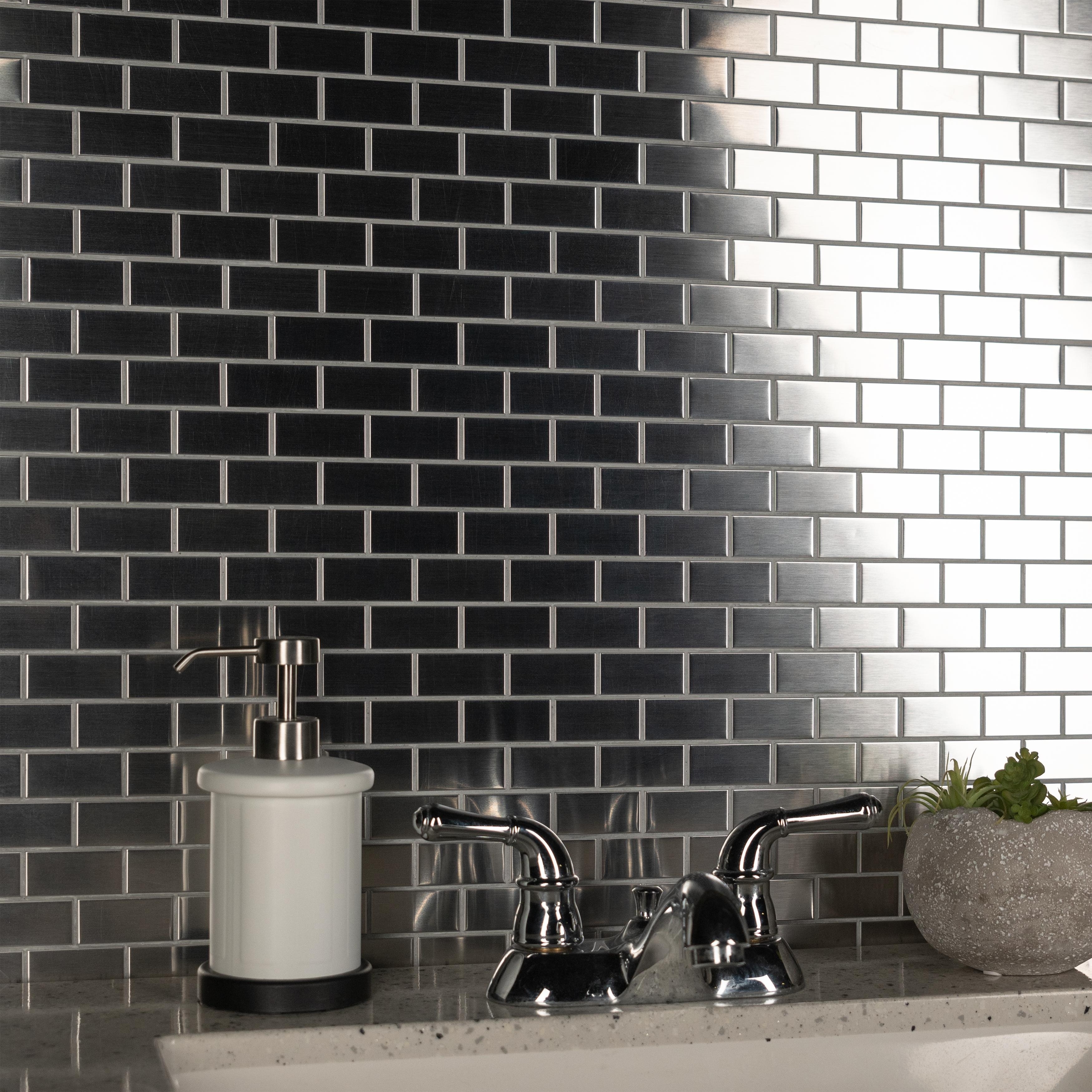 Merola Tile Alloy Subway 11.75" x 11.75" Stainless Steel Porcelain Mosaic