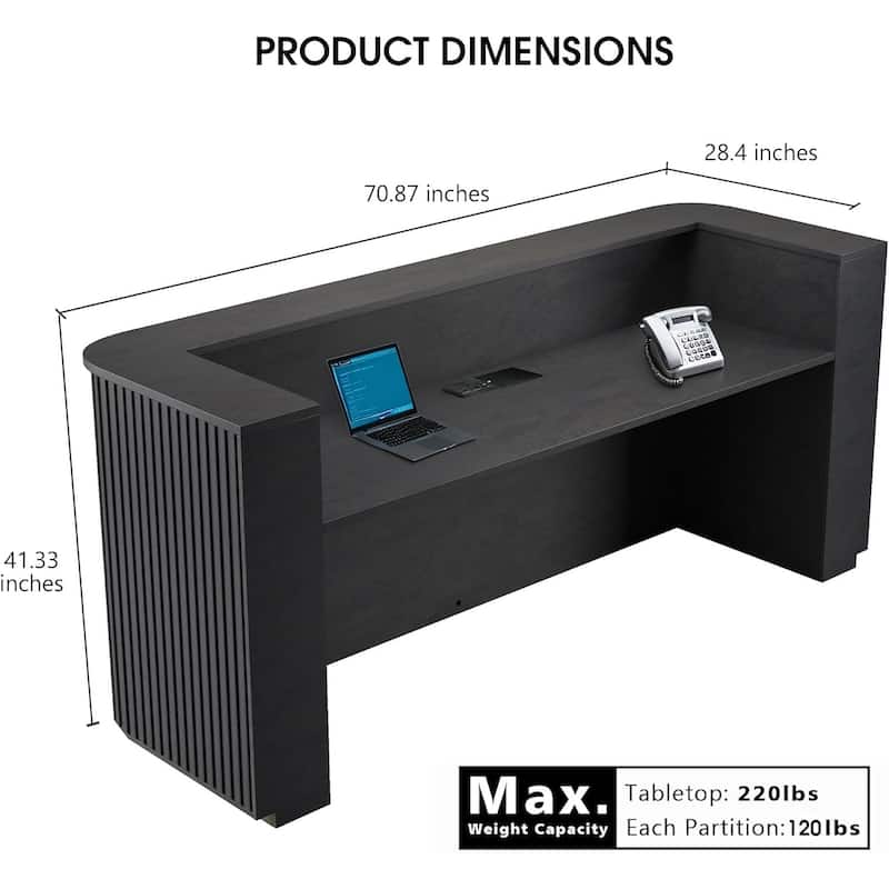 WESOME 70.87in Mid Century Curved Reception Desk with Cable Box LED Light