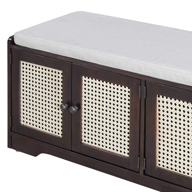 Rustic Entryway Shoe Bench with Removable Cushion